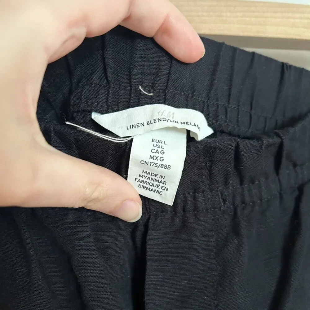 H&M Black Linen-blend Tapered Pants